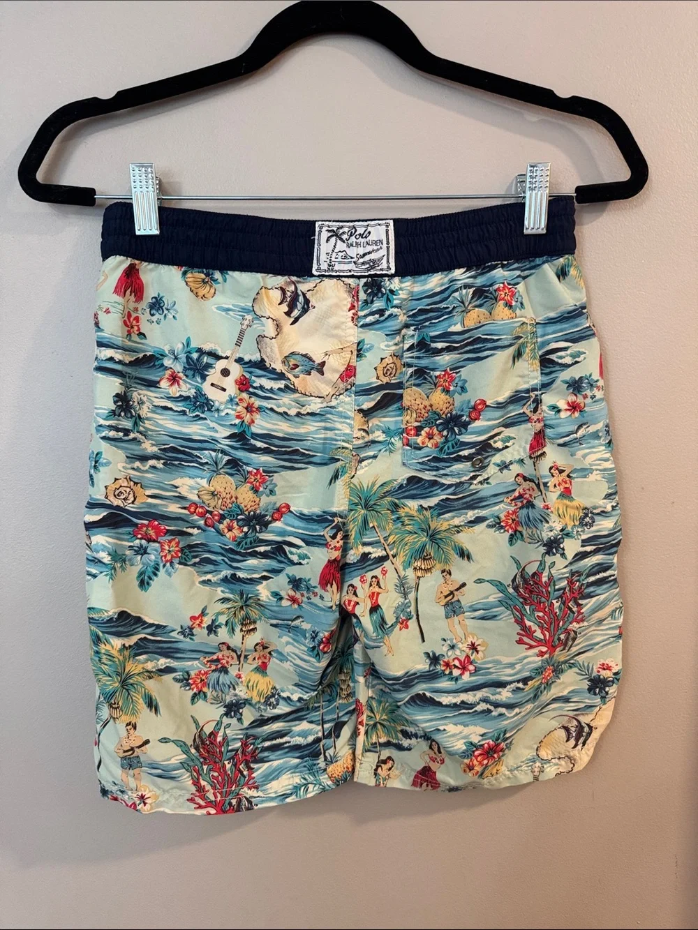 Boys Polo Ralph Lauren Light Blue Tropical Print Swim Shorts Size Medium (10/12)